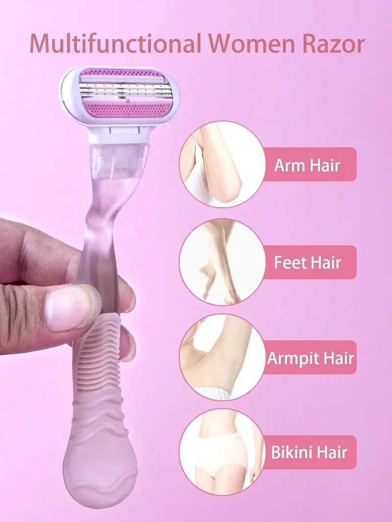 

1 Handle + 4/8 Blade Women Safety Razor Blades Face/ Leg/ Armpit/ Bikini Beauty Hair Removal Shaving Compatible Venus Shaver