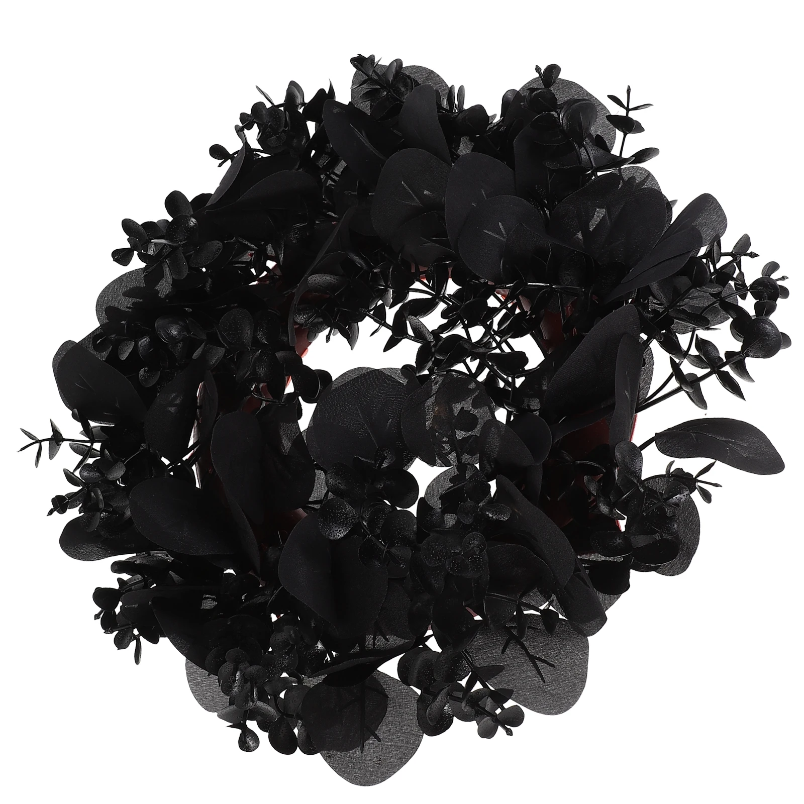

Black Eucalyptus Wreath Faux Halloween Garland Hanging Ornament Small Goth Home Decor Door Photo Props Silk Flower