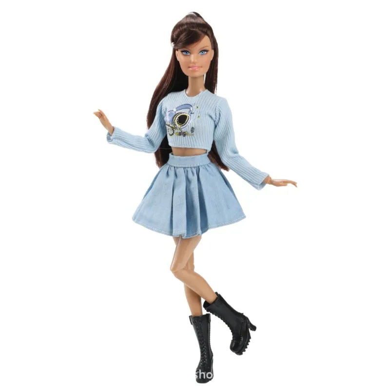 30 سنتيمتر عارضة أزياء دمية 1/6 أنثى دمية مع الملابس المفاصل المنقولة الدمى فساتين راقية الدنيم تنورة دمية الفتيات اللعب منزل اللعب