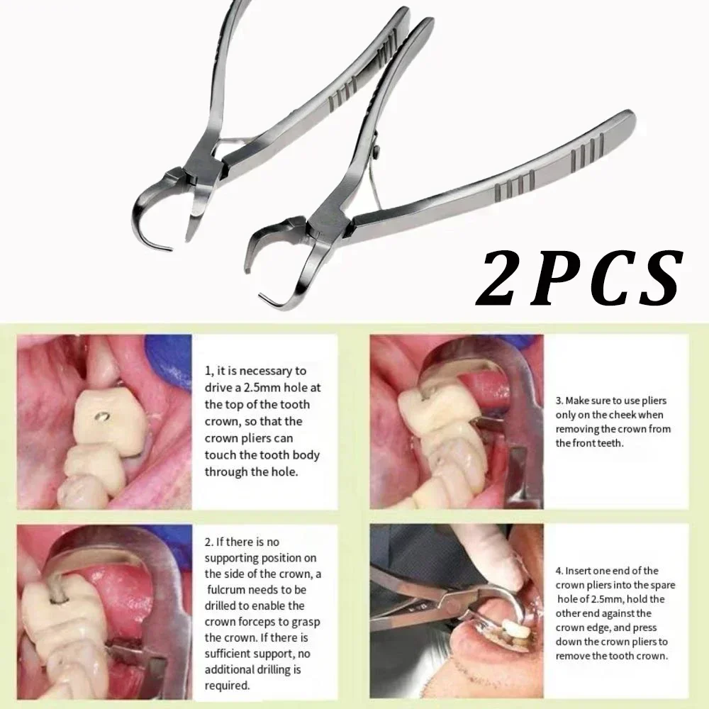 2Pcs/set Dental Stainless Steel Tooth Crown Remover Plier Extractor Forceps Set for Dentist Dental Tools