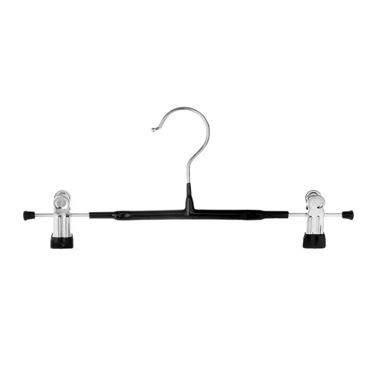 100pcs Hanger link Black Velvet Flocked Hanger with Clips for Pants and Skirt SN4287