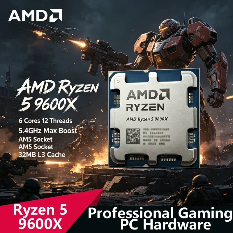 

AMD Ryzen 5 9600X Unlocked Tray CPU｜6C12T,5.4GHz Boost,32MB L3 Cache,AM5 Socket,Gaming Desktop CPU Supports B850/X870
