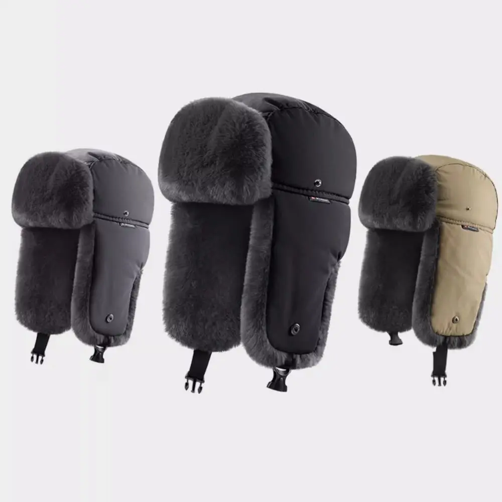 Outdoor Winter Men's Lei Feng Cap Waterproof Fleece Lined Pilot Ski Hat Thickened Warm Ear Protection Hat Hunter Hat