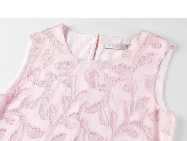 SENTUBILA Damen-Kleid, zweiteilig im Look, rosa, mit Rundhalsausschnitt, abnehmbarem Gürtel mit Perlenbesatz, asymmetrischem Saum und Chiffon-Tanktop-Design, 162LP5426 – Detail 33