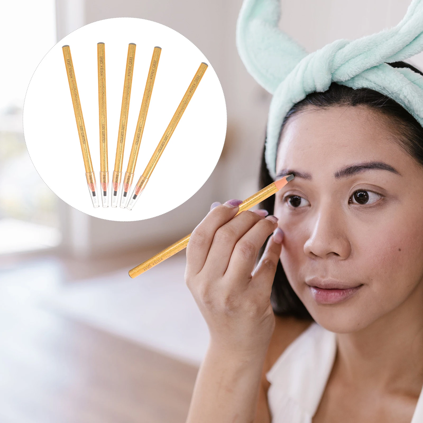 

5 Pcs Grey Waterproof Anti Smudge Eyebrow Pencil Women Long Lasting Sweat Resistant Natural Brow Makeup Wooden Eyeliner
