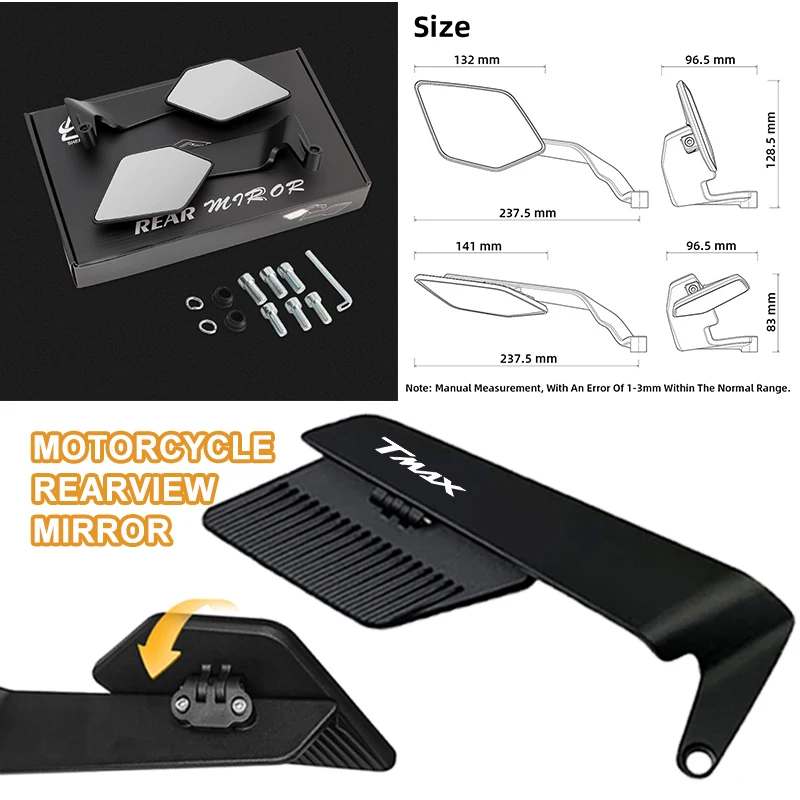 Stealth Specchietto retrovisore regolabile Specchi ad ala fissa per moto per YAMAHA TMAX 530 500 560 TMax530 SX DX Vmax Nmax Xmax