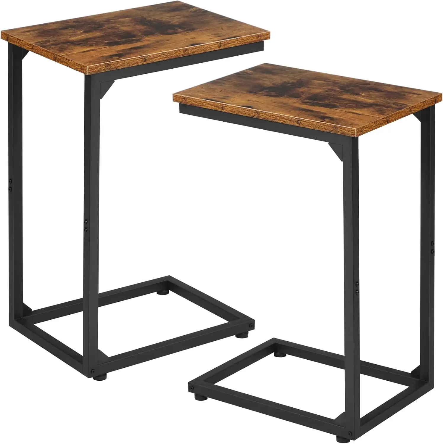 

C-Shaped Side Table Set of 2, Slide Under Couch Sofa Bed, Rustic Brown End Tables for Living Room and Bedroom