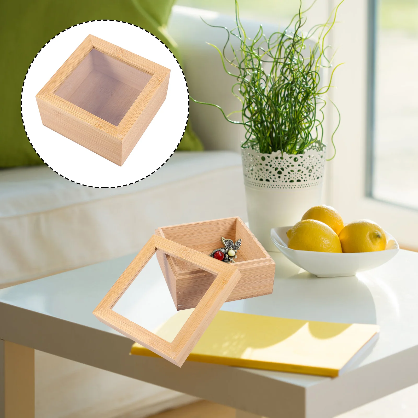 Caja de escritorio ganizer de madera para el hogar, Material Premium, contenedor de cocina sin óxido, ventana, caja de regalo, cajón de almacenamiento, vitrina Simple