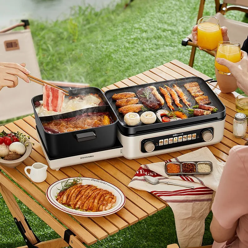 Hot Pot Barbecue Machine Household Electric Grill Electric Baking Tray Mandarin Duck Pot Folding Multi-function Cooking Pot