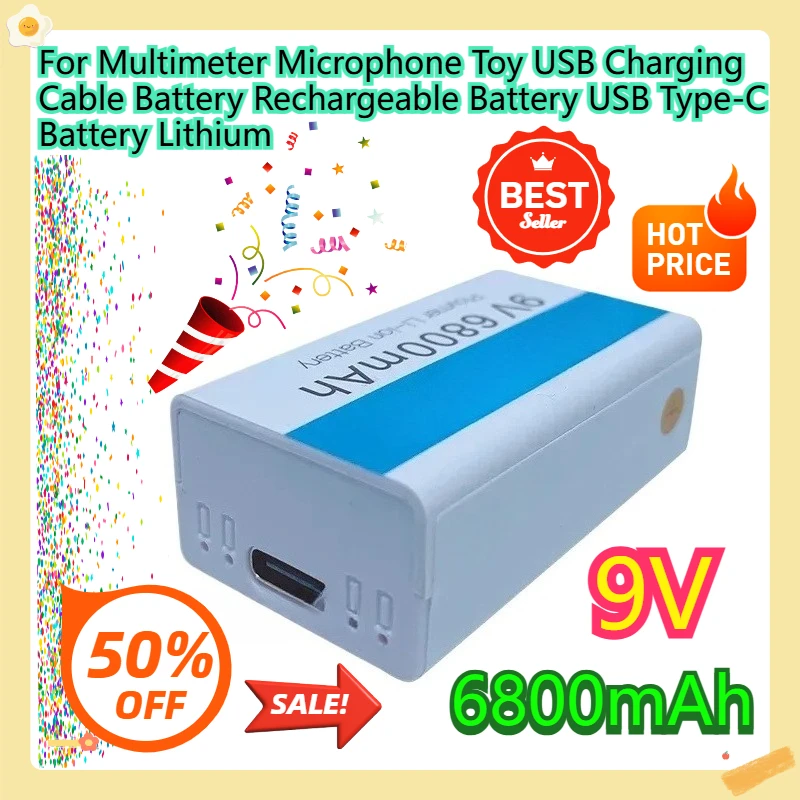 For Multimeter Microphone Toy USB Charging Cable Battery Rechargeable Battery USB Type-C Battery Lithium 6800mAh 9V