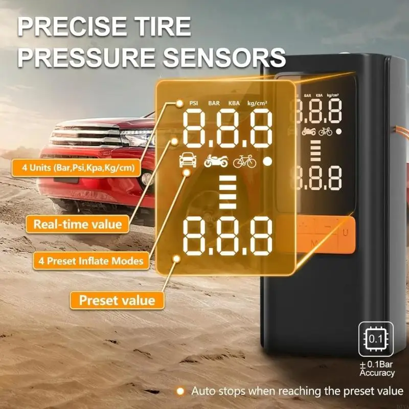 Tire Inflator Portable Air Compressor, 150PSI Portable Air Pumps, Accurate Pressure LCD Display,Car Bike D7YA