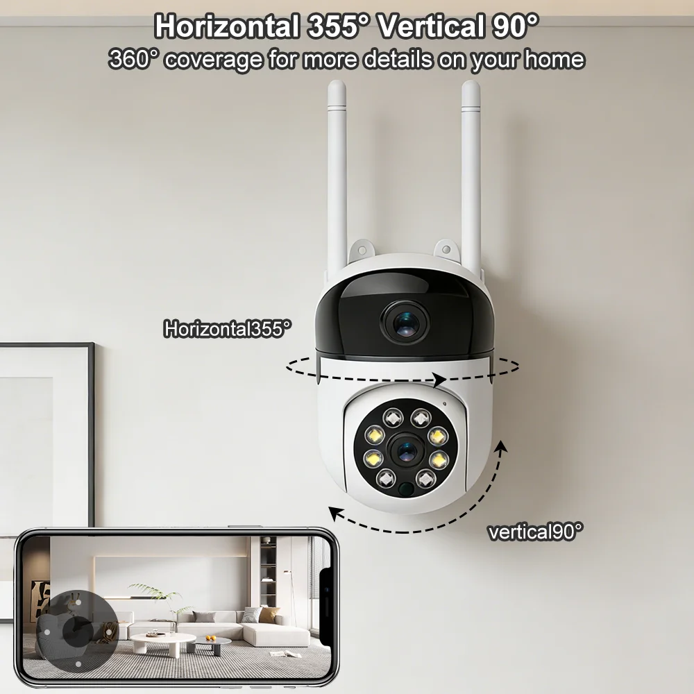 Indoor Camera Wifi Tuya Smart Life 6MP Dual Lens HD Dual Screen AI Auto Tracking PTZ Security Wireless Video Surveillance Camera