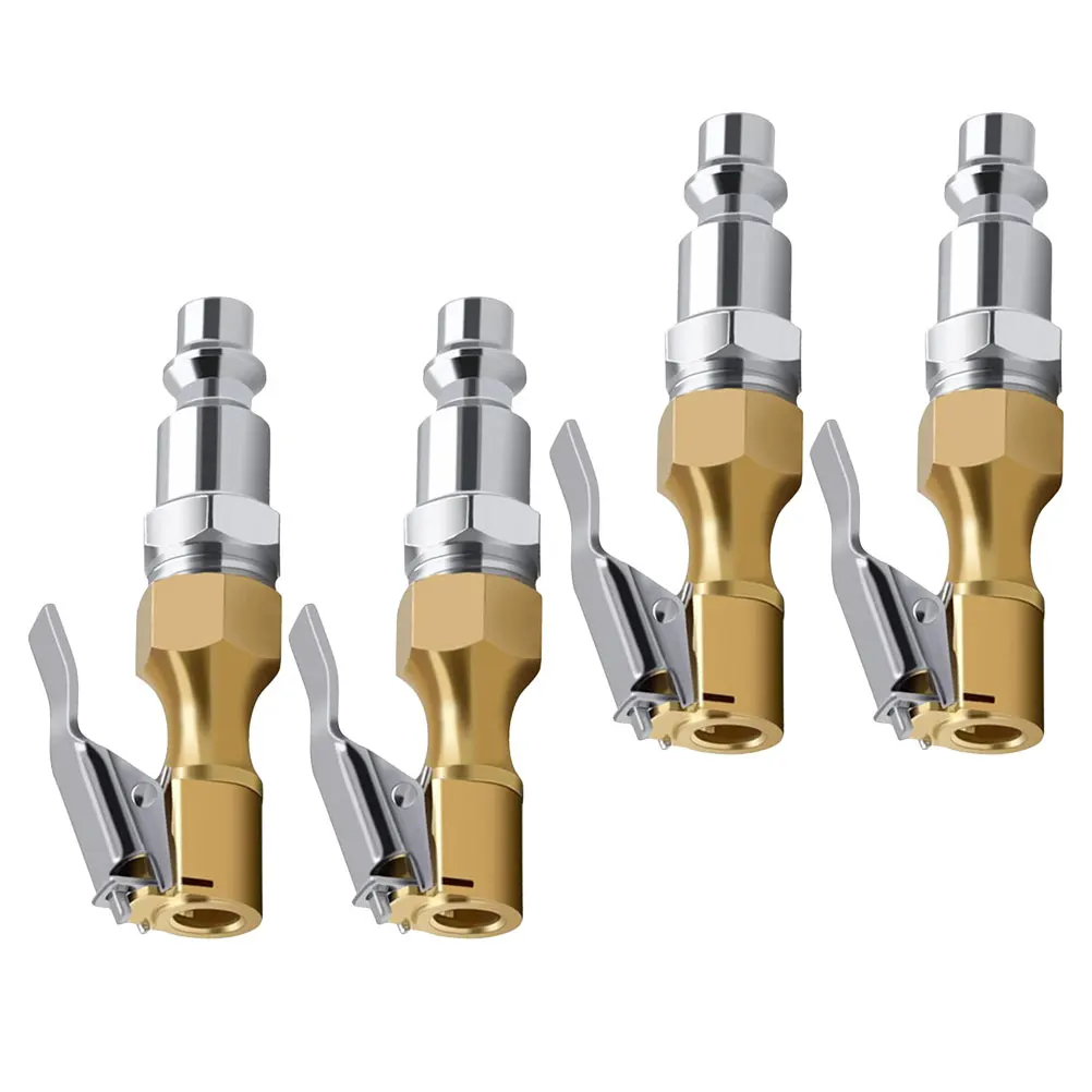 

4pcs Tire Inflator Chuck Quick Connect Metal Straight Air Compressor Attachments Reinforced Clamp for Car Tires Bicycles Multi