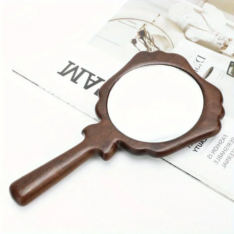 Natural Wooden Handheld Mirror HD Frame Salon Hairdresser Plain Mirror Retro Style Cosmetic Salon Makeup Hand Mirror
