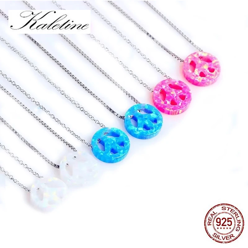 

Genuine 925 Sterling Silver Peace Necklace Peaceful Opal Charm Opal Three Color For Woman Pendants Necklaces KLTN020