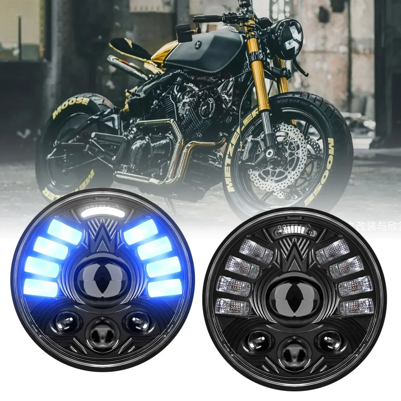 

MONDEVIEW R17 H4 5.75 faretto del motociclo 38000LM luce di marcia diurna blu matrice 380W luce di lavoro dell'automobile