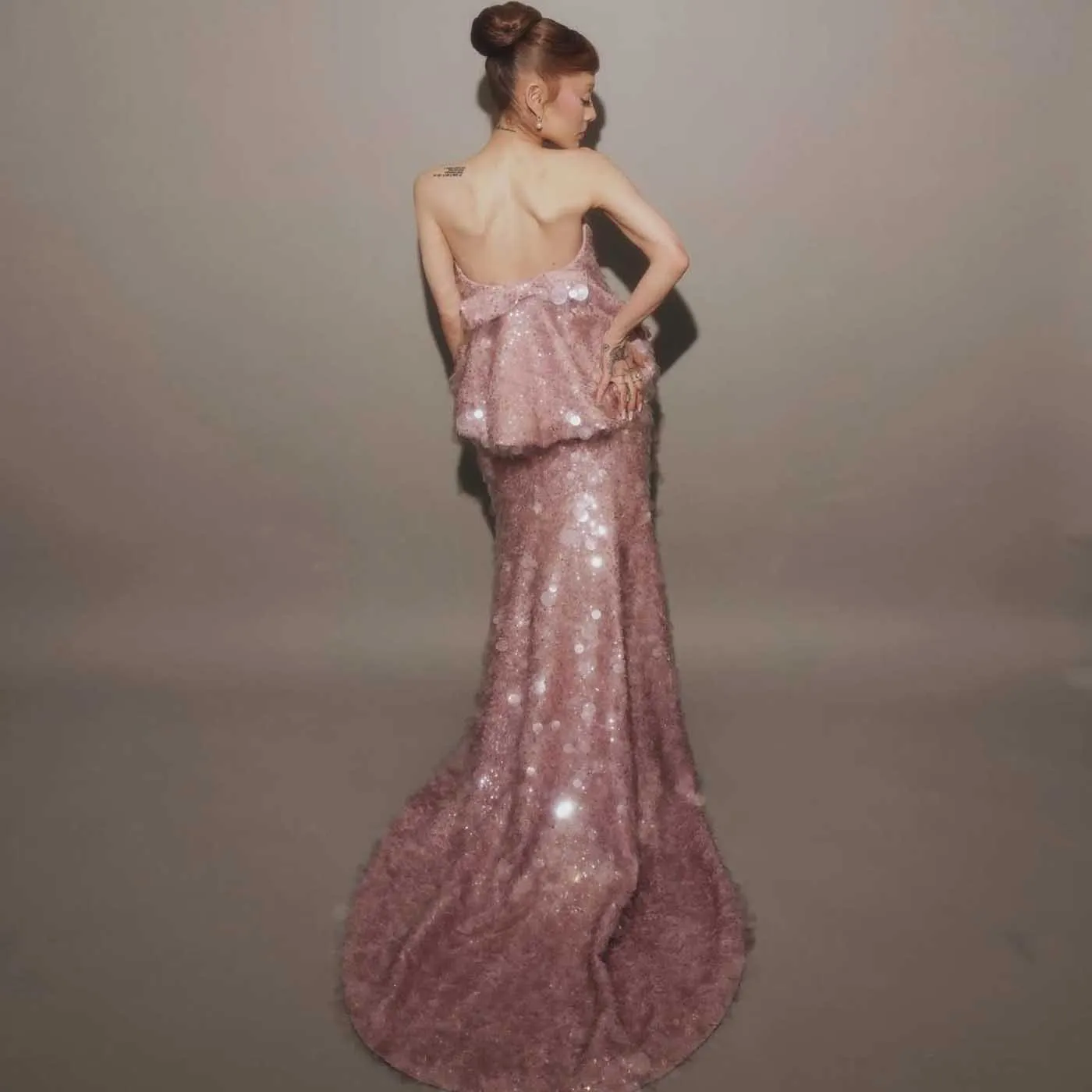 فستان ترتر لامع فستان سهرة للنساء فستان وردي كبير ترتر مناسبة رسمية فستان السجادة الحمراء فساتين حفلات الزفاف