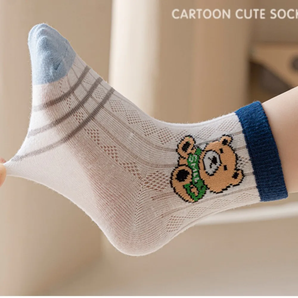 boy socks thin tube sock toddler cartoon bear model summer mesh cotton sock kids ventilation enfant