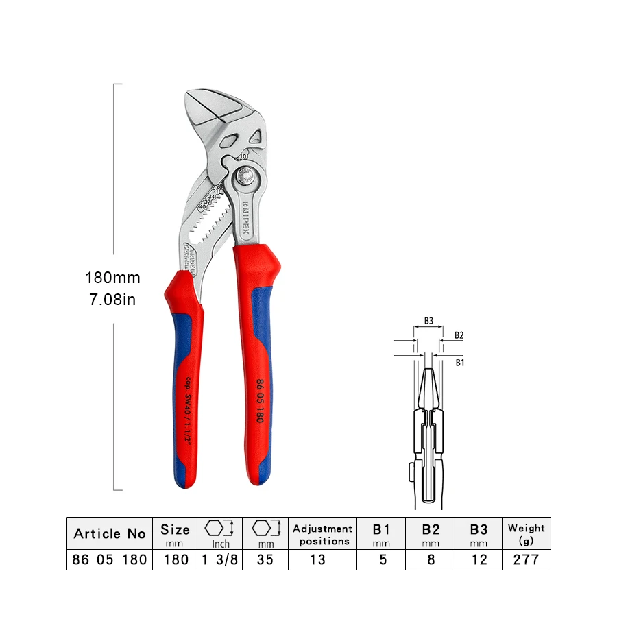 KNIPEX 180mm High-quality Pliers Wrench Chromium Plated Water Pump Plier Cutting Hand Tools 86 05 180