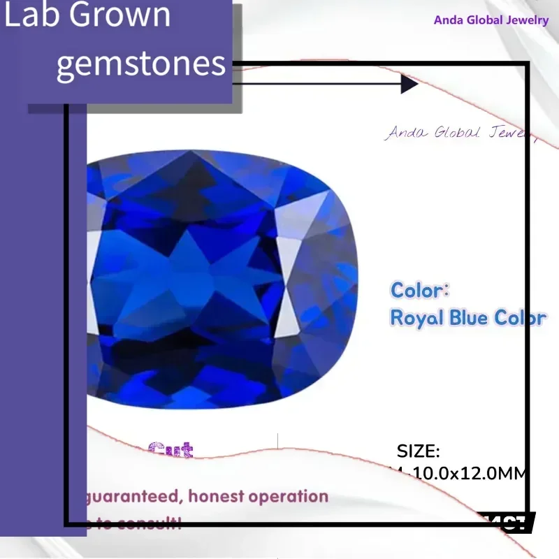 

Искусственно выращенный сапфир S-Lab, королевский синий цвет, прямоугольная огранка «кушон», для ювелирных изделий и индивидуального дизайна, с возможностью выбора, сертификат AGL