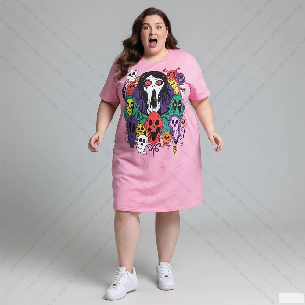 Sukienka damska plus size na lato, chłodna, rekreacyjna, spódnica do spania, domowa spódnica do spania, gotycki styl, modny nadruk, odzież damska.