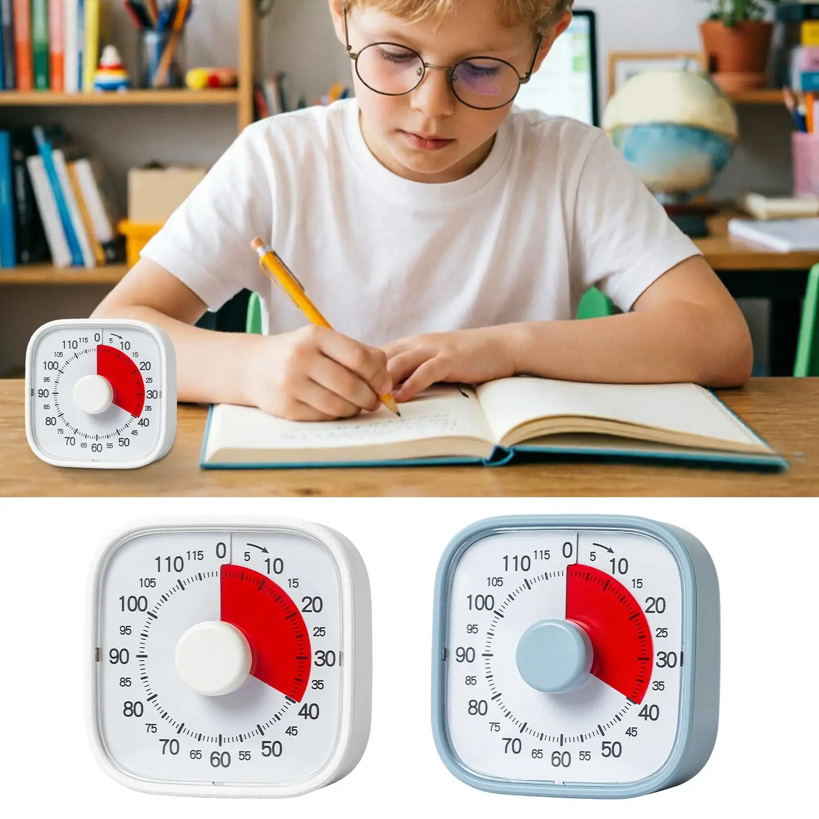 Visual Timer 120-Minute Countdown Battery Operated Silent Clock Desk Time Timer with Color Disk for Kids Girls Boys Teacher Home