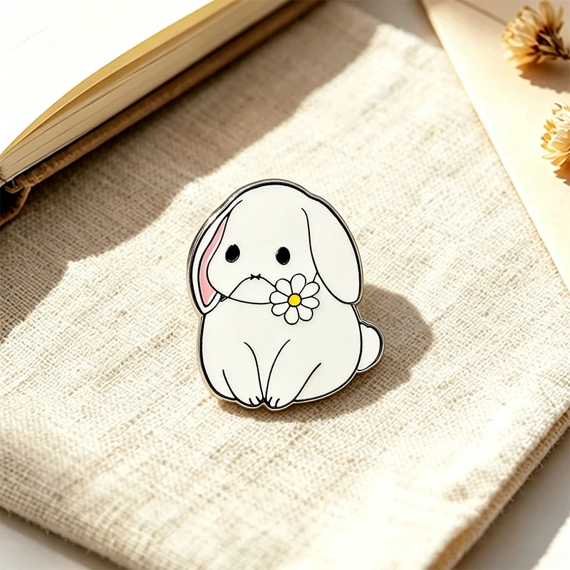 Sunflower Rabbit Carry Carrot Cute Animal Collar Pin Metal Badge Brooch Jewelry Accessory Gift