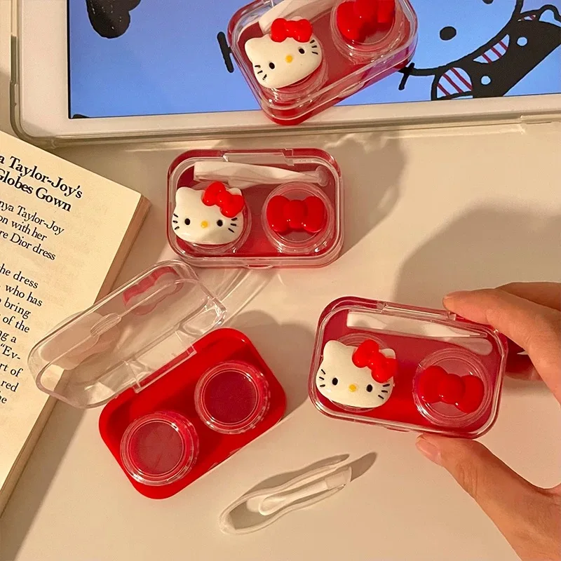 

Cute Hello Kitty Contact Lens Box Cartoon Leak-Proof Portable Kawaii Cosmetic Accessories Storage Box for Daily Use