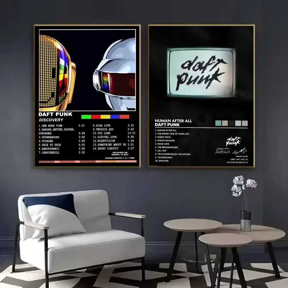 French Music Rock Band D-Daft Punk Poster Waterproof Sticky Wall Art Print For Bedroom Living Room Hallway Bar Home Decor
