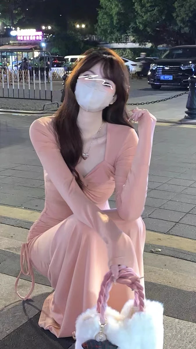 Abiti Abito da donna a maniche lunghe Quinceanera Verde Primavera Cupro Avorio Collo quadrato Smocking a strati Minimalista Ditsy Sensual Chic