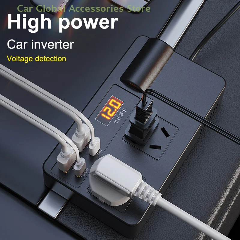سيارة العاكس 200 واط تيار مستمر 12 فولت/24 فولت إلى التيار المتناوب 220 فولت محول تشغيل/إيقاف التبديل QC 3.0 USB/PD/Type-C شواحن محول الطاقة كشف الجهد