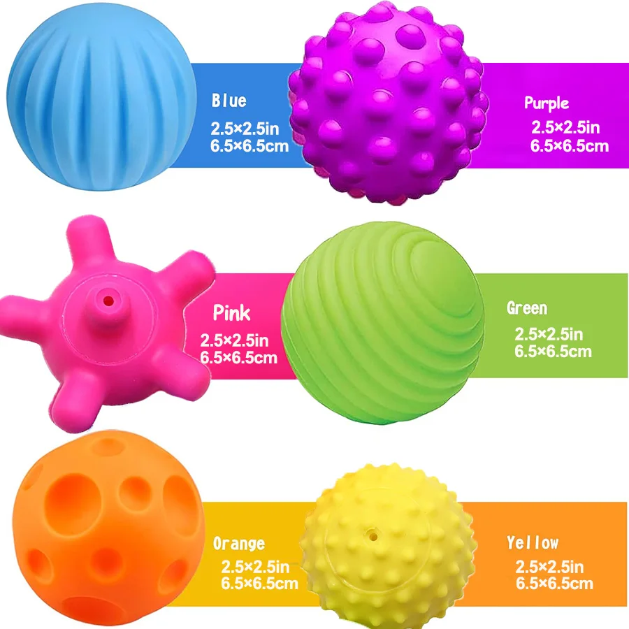 6PCS getextureerde ballen voor babyzintuiglijk spelen 6-12 maanden, activiteit multi-zachte bal, Montessori douchespeelgoed voor peuters 1-3 jaar