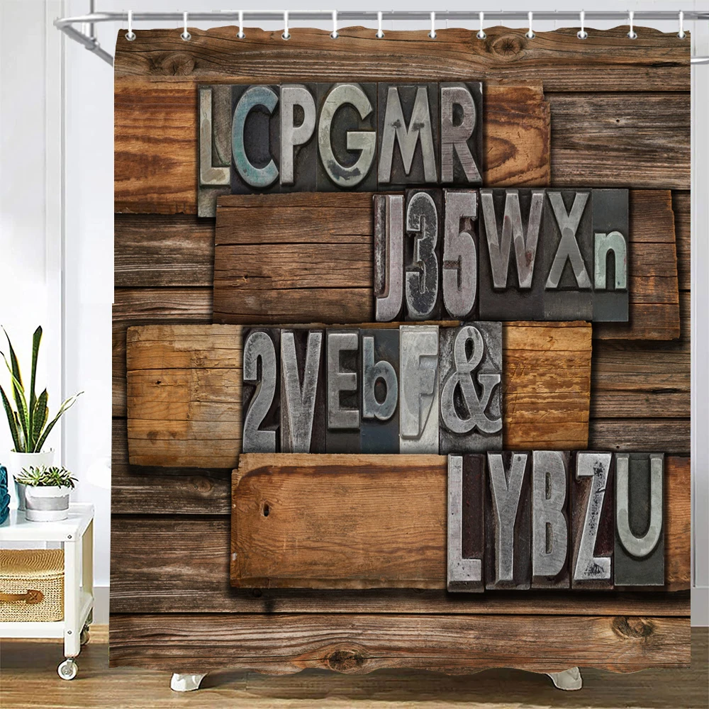 

European retro wood grain 3D printed shower curtain waterproof fabric polyester bathroom curtain home decor curtain with hooks