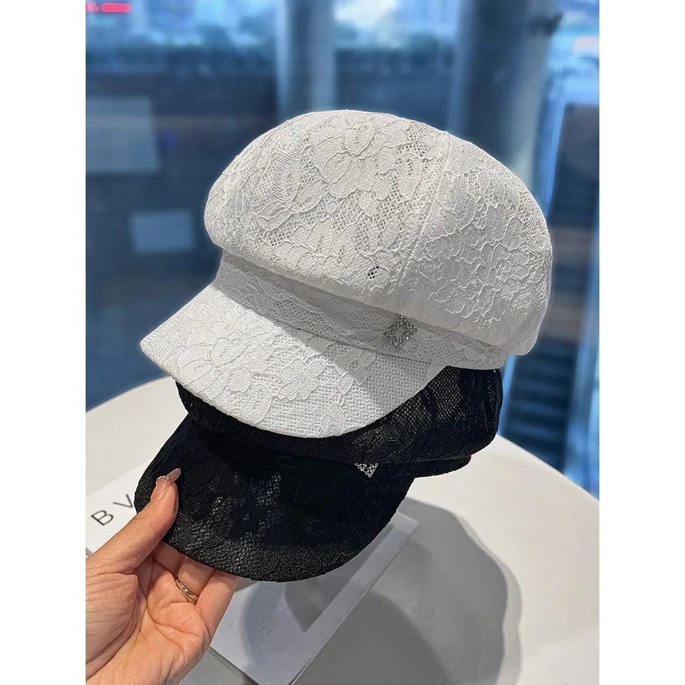 Women\'s Summer Hollow Lace Octagonal Cap Mesh Breathable Sunscreen Sun Hat Travel Holiday Sun Hat Street Shopping Painter Hat