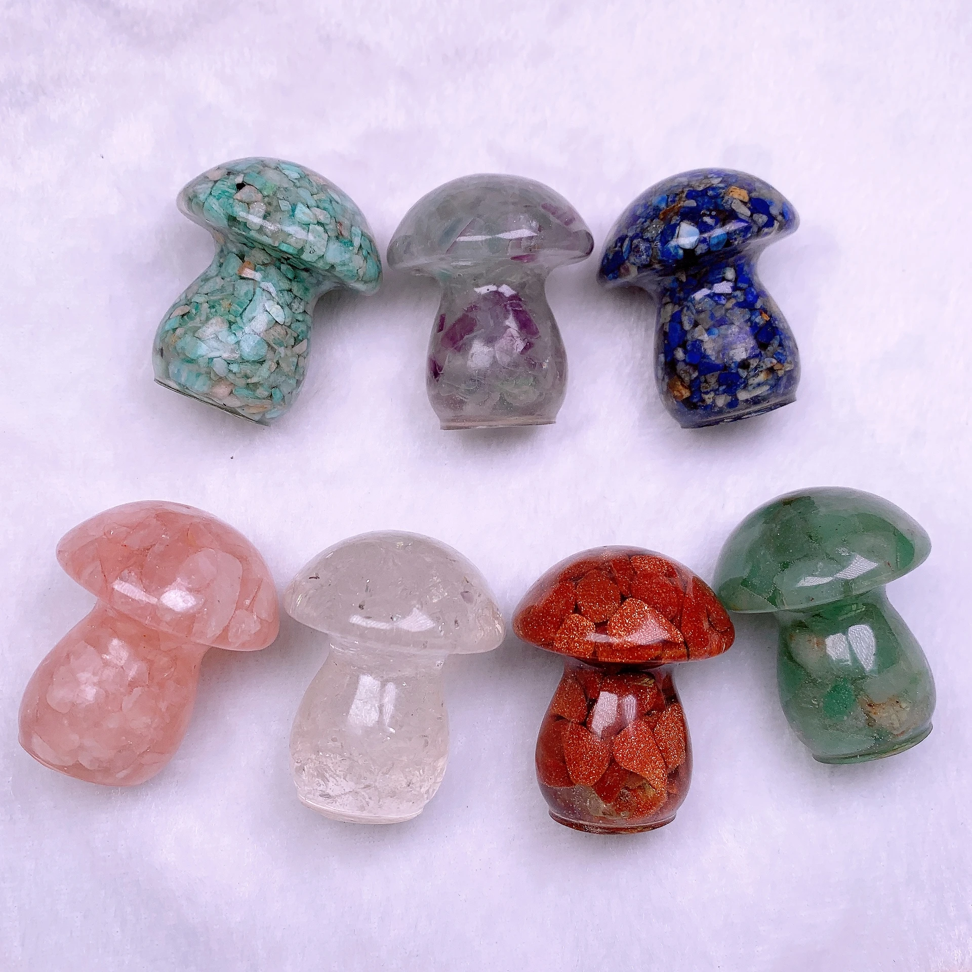 

Natural Chips mushroom Stone Seven Chakra Crystal Rose Quartz Column Energy Gemstone Amethyst Crystal Crafts Home Decoration