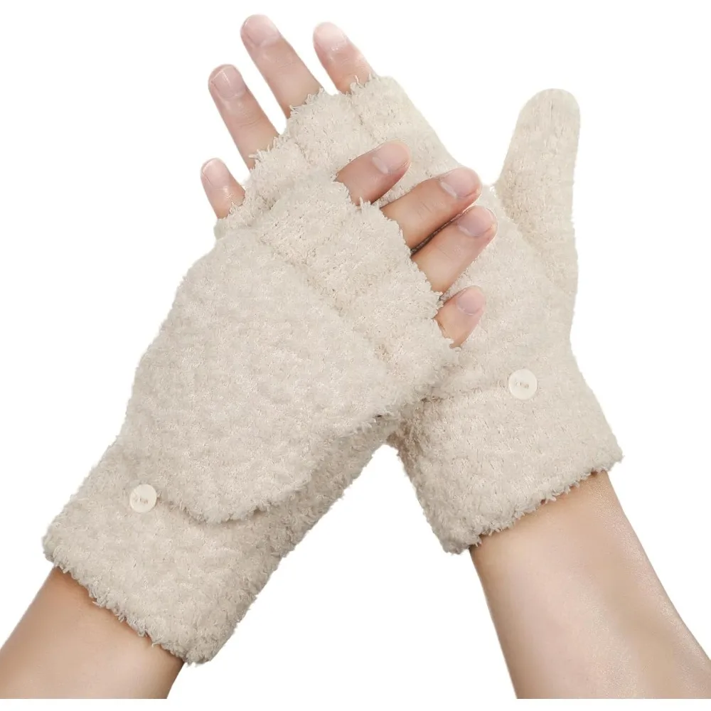 

Теплые перчатки без пальцев для женщин и мужчин, трансформируемые зимние варежки без пальцев с откидной крышкой, трикотажная шерстяная ткань