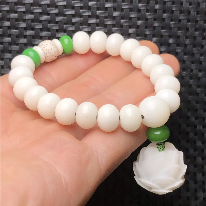 

Ornament Apple Orchard White Corypha Umbraculifea Bracelet Women's Lotus Single Ring White Jade Bodhi Bracelet8*10mm