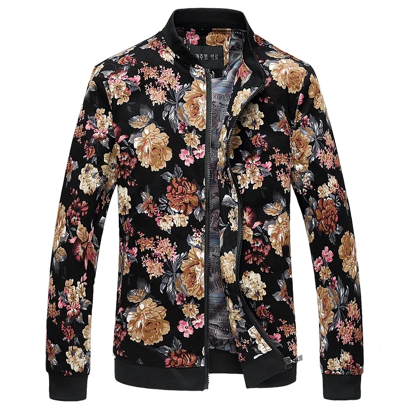 

Plus Size 5XL 6XL Fashion Men Jackets Flowers Print Slim Fit Bomber Jacket Men Zipper Windbreaker Jacket Man Casual Flroal Coat