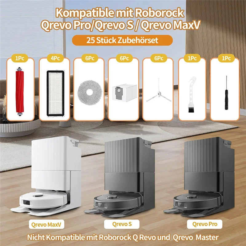 

ABUN-Accessory Set For Roborock Qrevo Pro/Qrevo S/Qrevo Maxv Robot Vacuum Cleaner, For Roborock Replacement Parts Main Brush