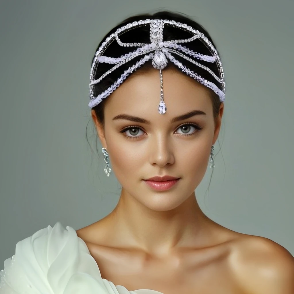 Bridal Rhinestone Forehead Headband Bridal Crystal Chain Wedding Hair Accessories Bride Girl Headwear Pageant Tiara HP665