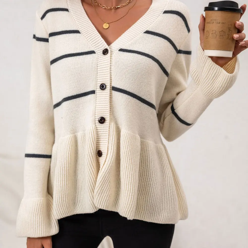 Cardigan casual com gola redonda, manga longa, tubo reto, sem decoração, malhas femininas com frente aberta