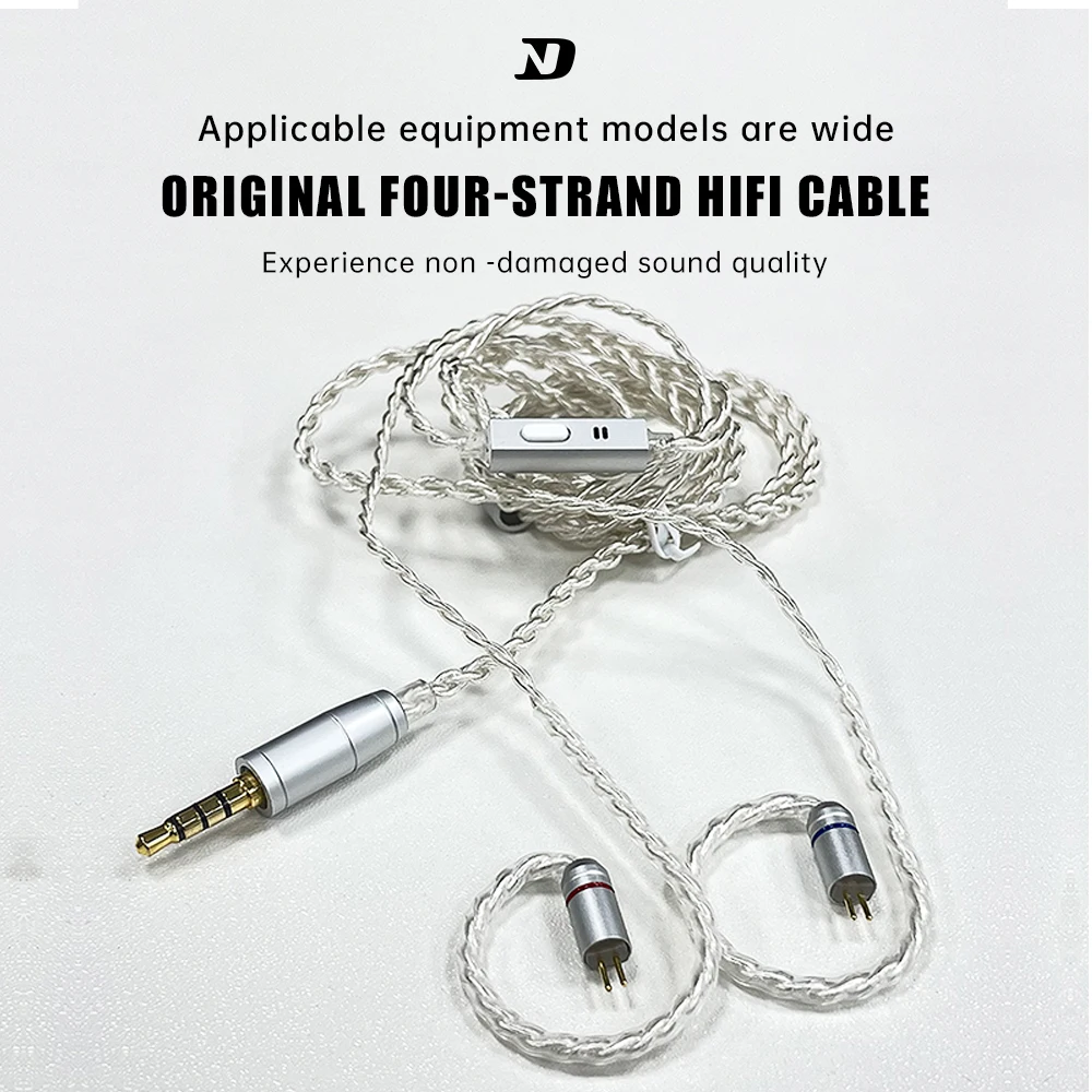 Kabel asli ND empat untai berlapis perak 3,5mm 0,75 pin ganda 0.78 kawat terupgrade dengan kabel earphone 2pin gandum.