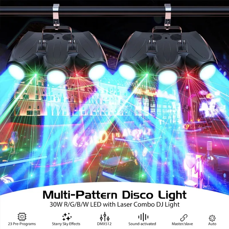 30W RGBW Colorful Pattern Stage Effect Light Sound Control Self-Propelled LED Three Head Airship Projector DJ Disco Party Lights
