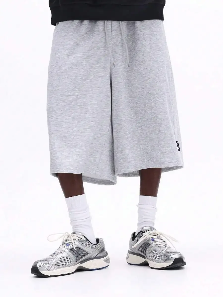 

Mens Heather Gray Loose-Fit Sweat Shorts With Elastic Waist, Drawstring, Side Pockets, Comfortable For Daily Casual Wear