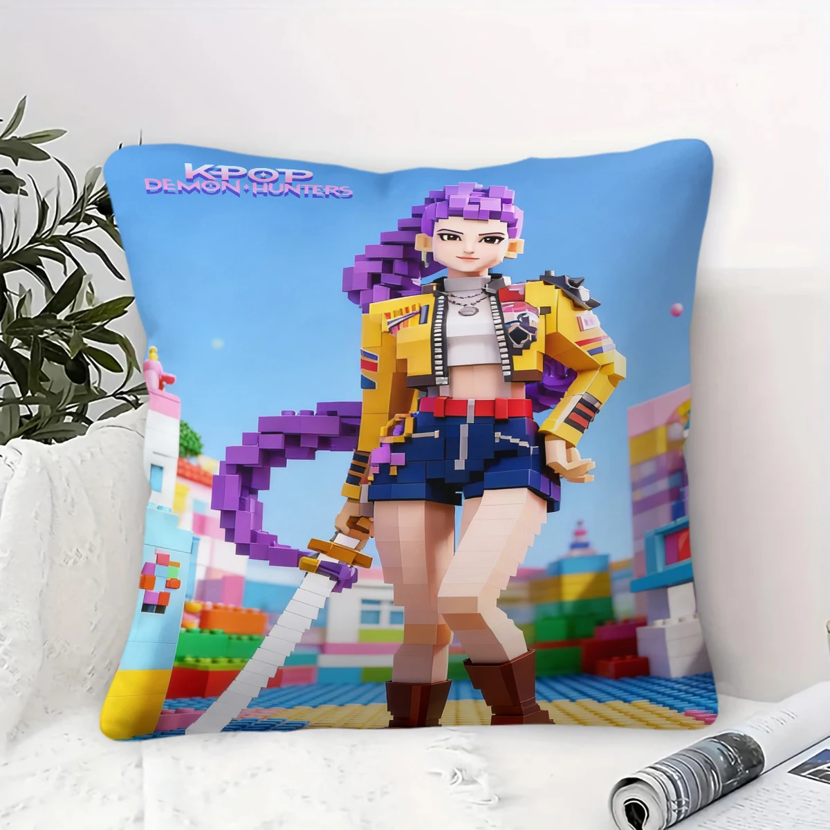 

Наволочка Pixel Art KPOP Demon Hunters RUMI с городским пейзажем для дивана, кушетки, спальни – идеальный подарок на день рождения для фанатов K-pop