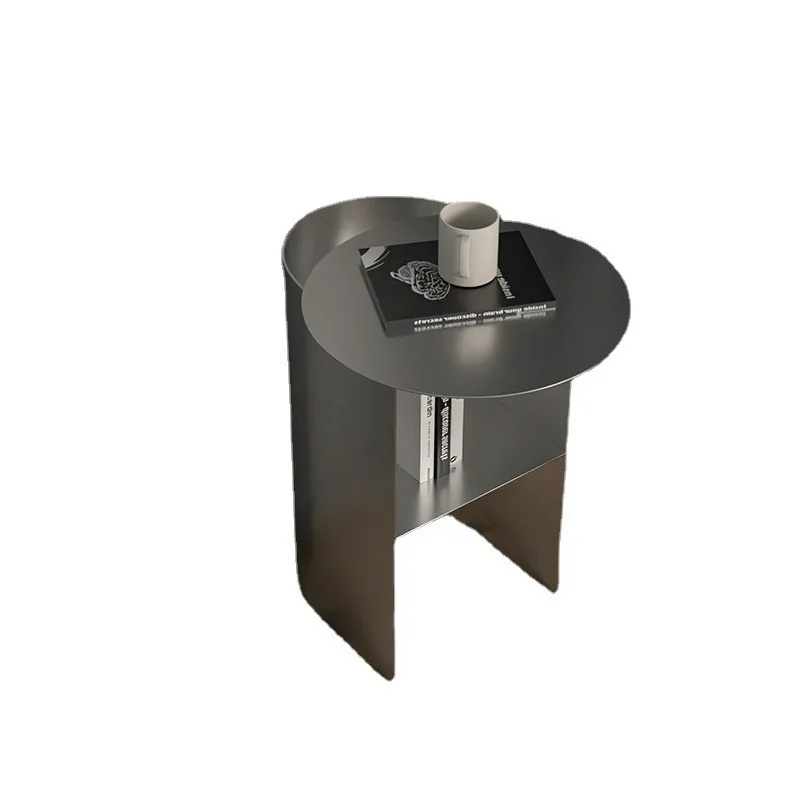 Stainless steel art bedside table, Nordic light luxury metal bedside table, designer modern simple small shelf