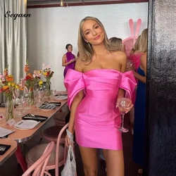 Customized Off The Shoulder Mini Satin Cocktail Prom Dress Hot Pink Bodycon Graduation Dresses Women Event Gown Vestido De Gala