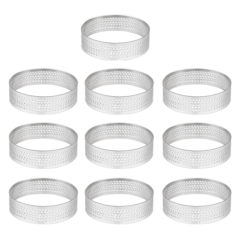 

10 Pcs Circular Stainless Steel Tart Ring Tower Pie Cake Mould Baking Tools Perforated Cake Mousse Ring,8cm