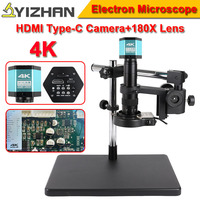 Sony CMOS 4K 8MP HD Video Camera Large Base Rotating Holder Electron Microscope Set 180X/150X/130X Zoom Lens for PCB Repair