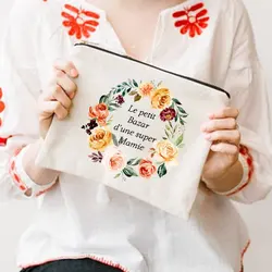 Super Mamie-bolsas de maquillaje con estampado francés para mujer, estuche de cosméticos, organizador de artículos de tocador de viaje, bolsas de almacenamiento para lavado femenino, regalos para abuela